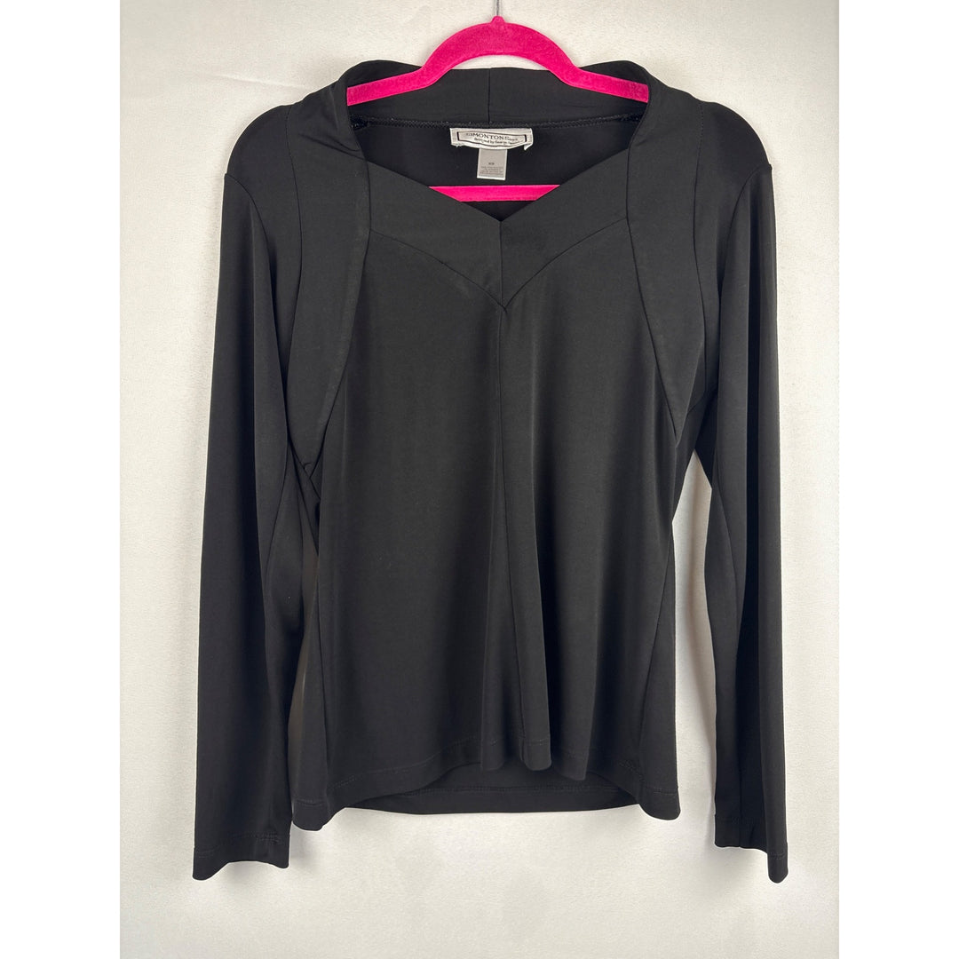 Simonton Says Black Long Sleeve Top XS Polyester Spandex Blend