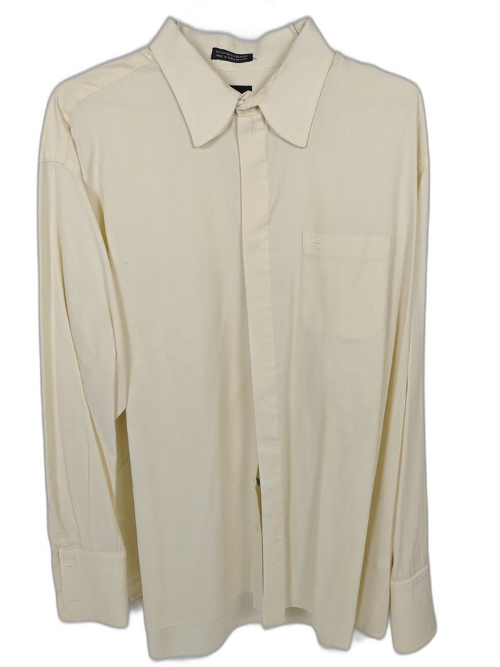 Stacy Adams Men's Ivory French Cuff Dress Shirt 18.5 36/37 Textured Formal Button Up