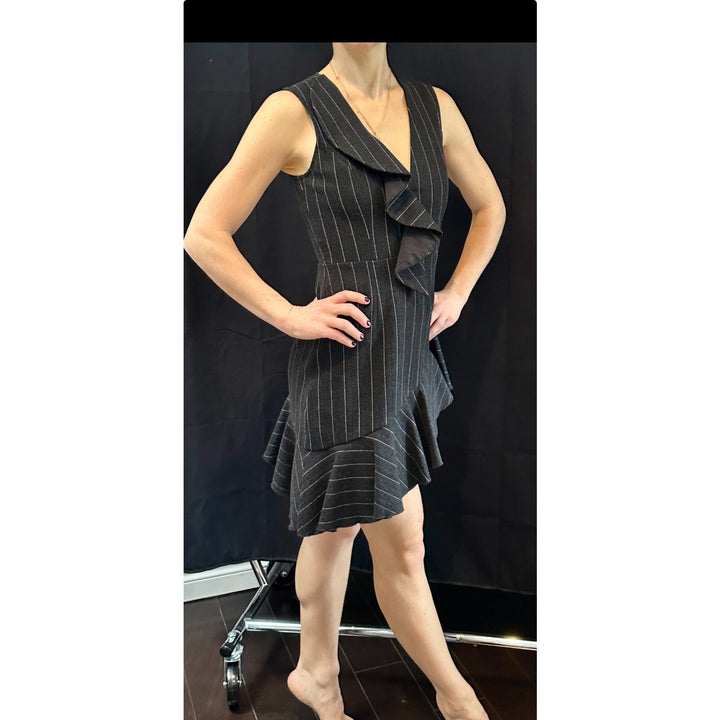 Saylor Black Pinstripe Sleeveless Ruffle Dress S