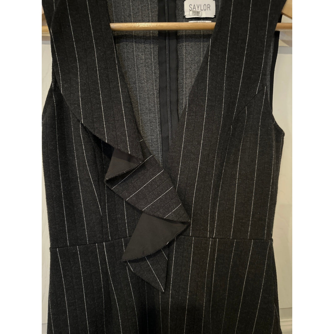 Saylor Black Pinstripe Sleeveless Ruffle Dress S