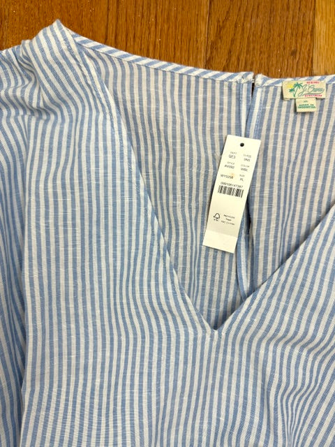 J.Crew White Blue Stripe Linen Blend Romper SzXL NWT