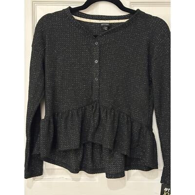 Art Class Girls Black Peplum Long Sleeve Top Size L (10/12) Textured Design