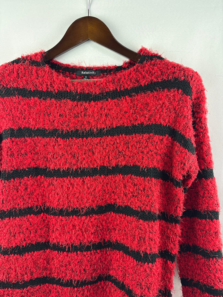 Women’s Relativity Small Bright Red &amp; Black Stripe Sweater