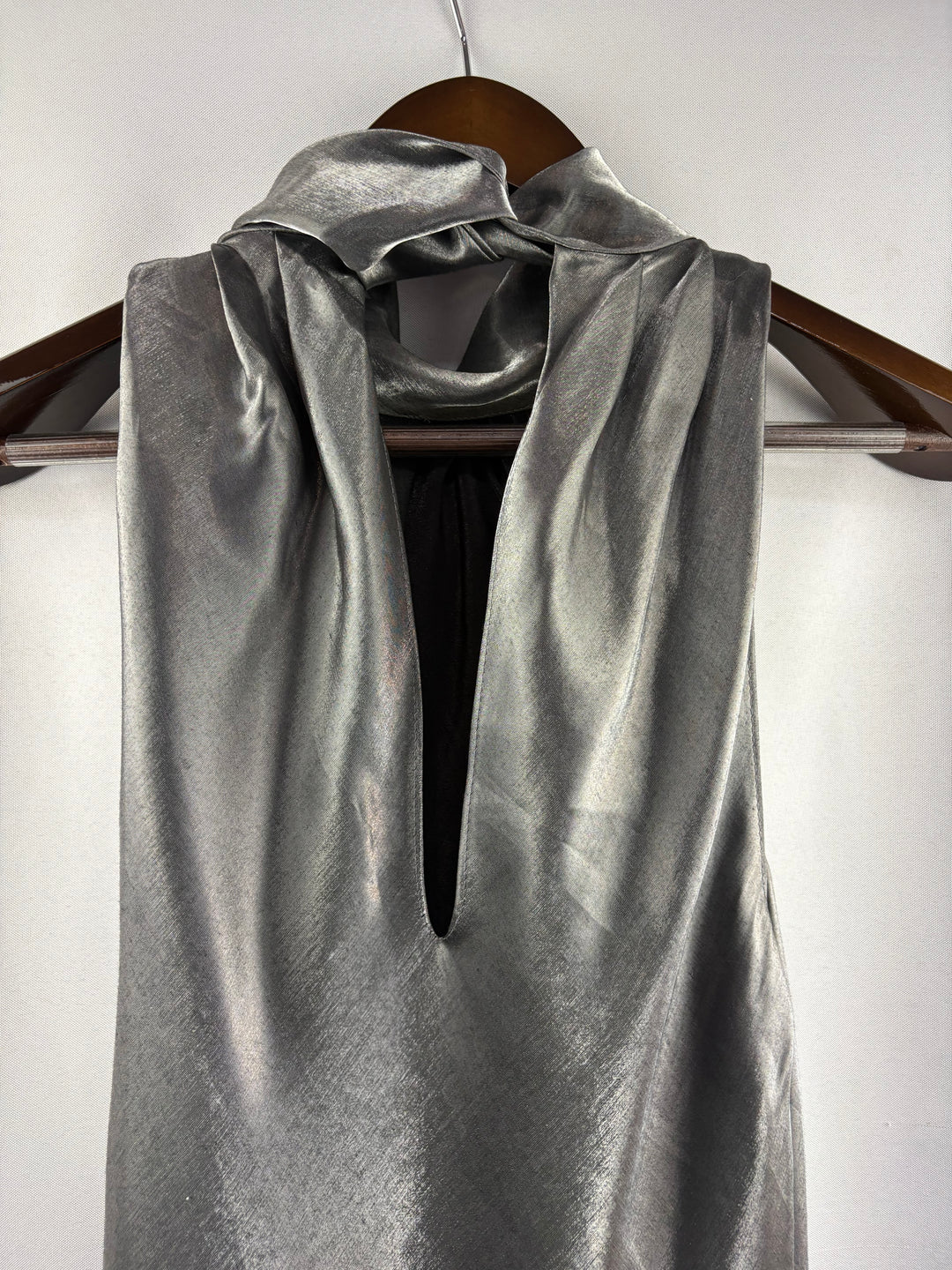 Women’s Pelicana Large Metallic Gray Sleeveless Midi Dress