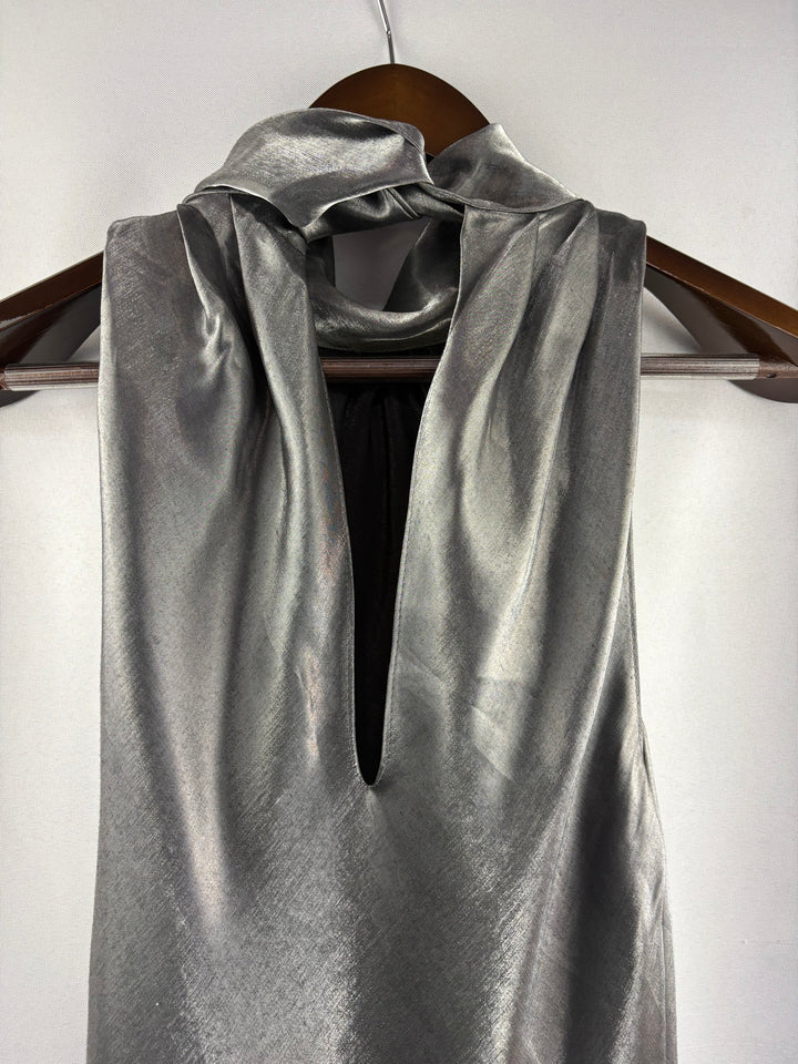 Women’s Pelicana Large Metallic Gray Sleeveless Midi Dress