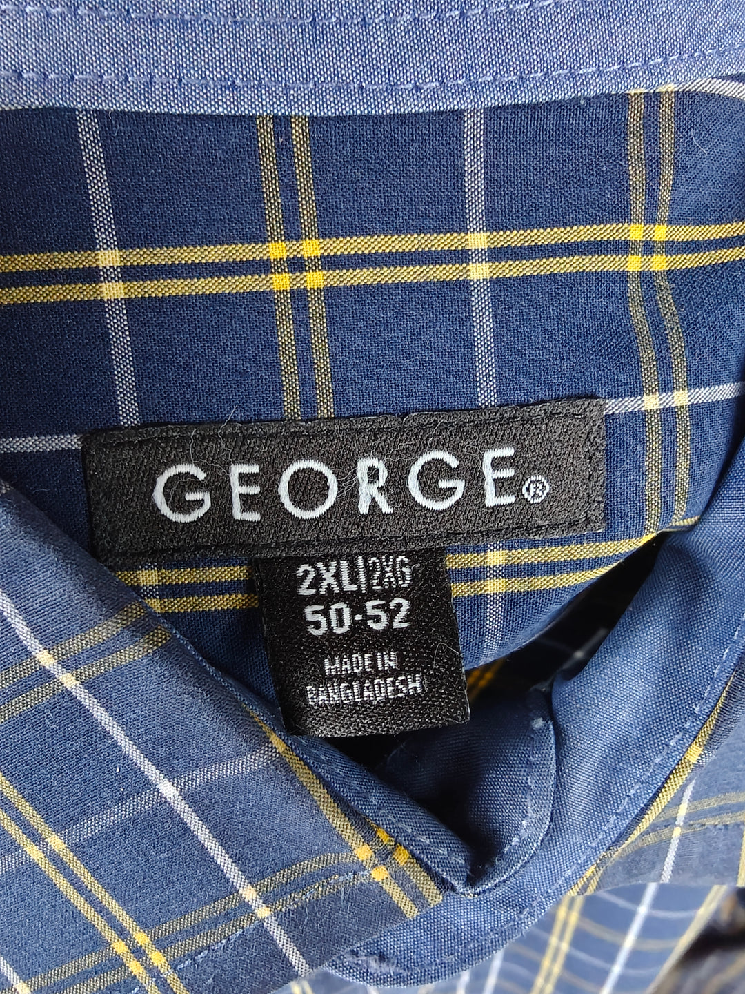 George Men's 2XL Blue Yellow Plaid Button Front Dress Shirt Long Sleeve 50-52