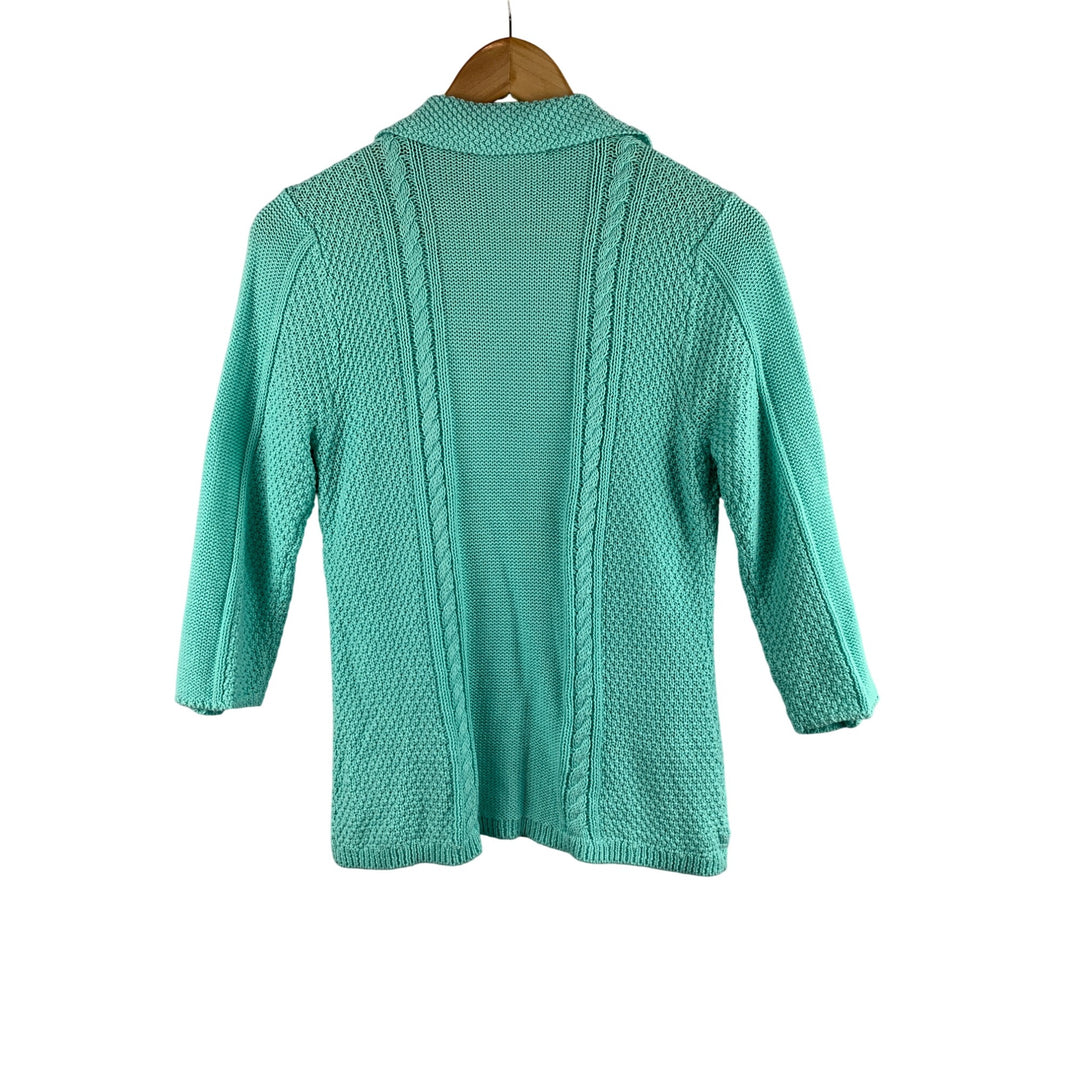 Heather B Womens Small Aqua Cable Knit Cardigan Sweater
