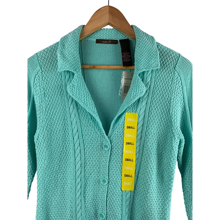 Heather B Womens Small Aqua Cable Knit Cardigan Sweater