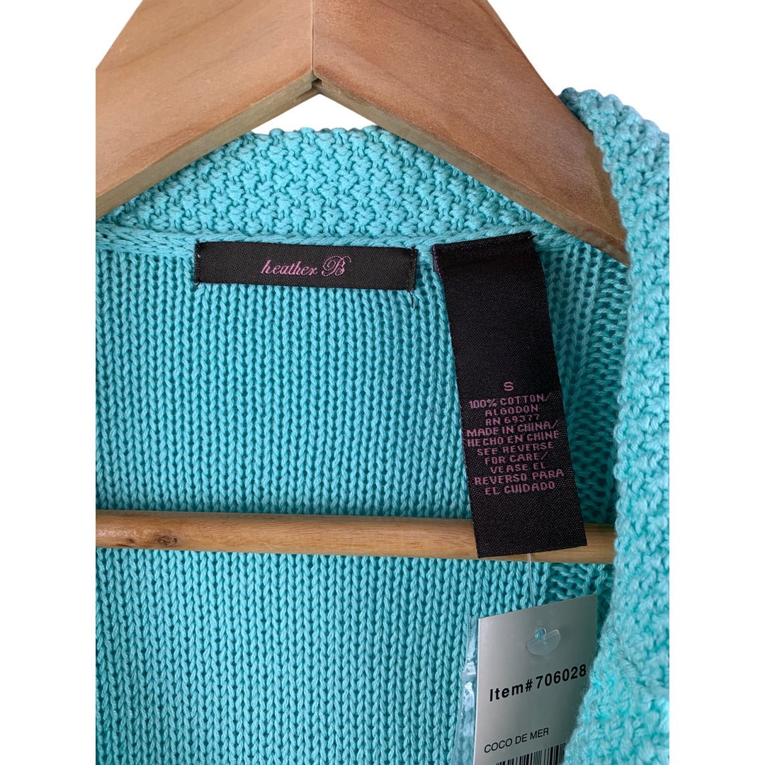 Heather B Womens Small Aqua Cable Knit Cardigan Sweater