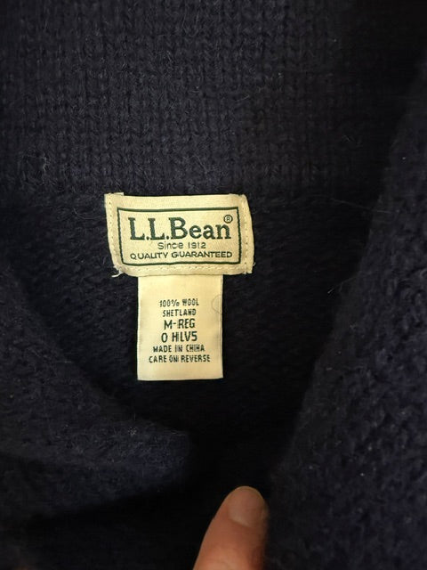 L.L.Bean 100% Shetland Wool Navy Sweater –Brown Elbow Patches, SzM