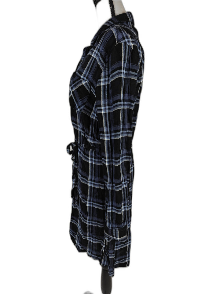 Women’s BeachLunchLounge Plaid Shirt Dress Black Blue Size XS/TP