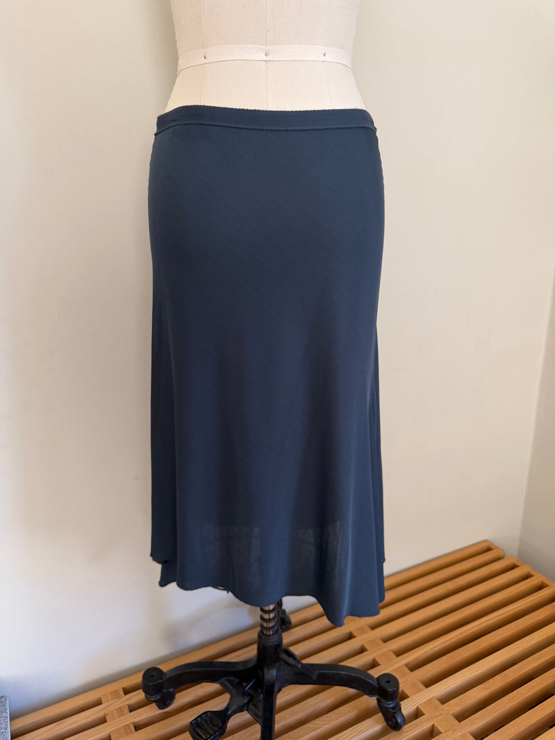 Vintage Navy Asymmetric Midi Skirt with Draped Slit