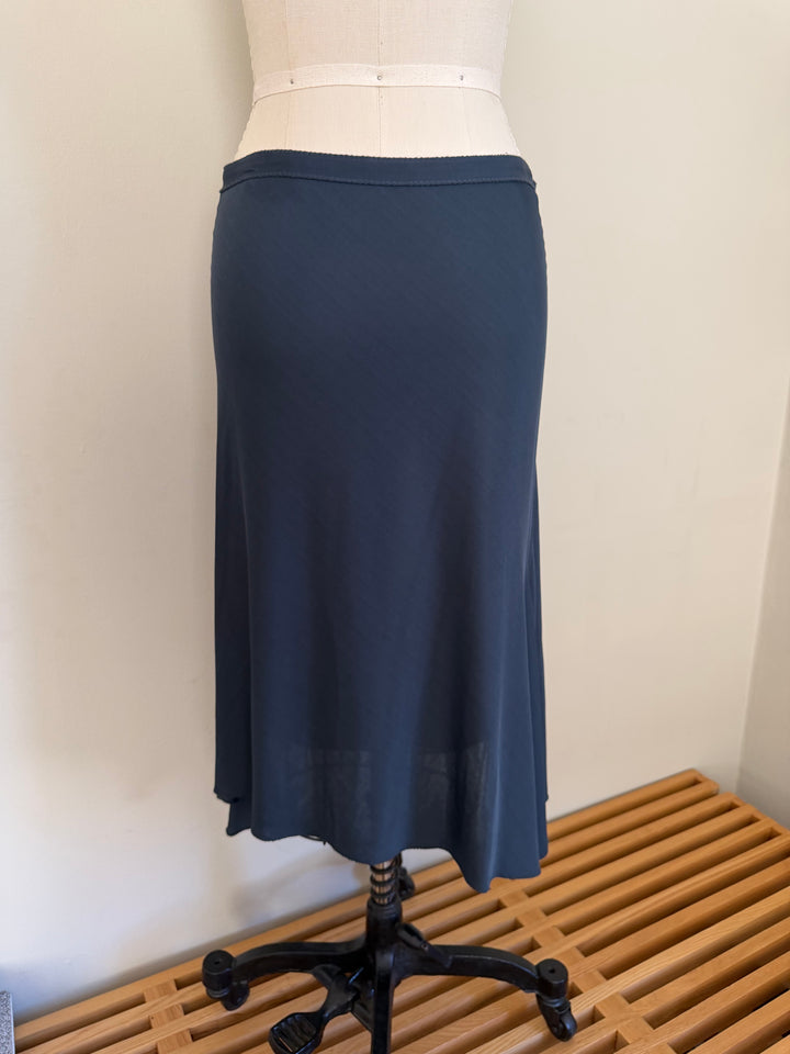 Vintage Navy Asymmetric Midi Skirt with Draped Slit