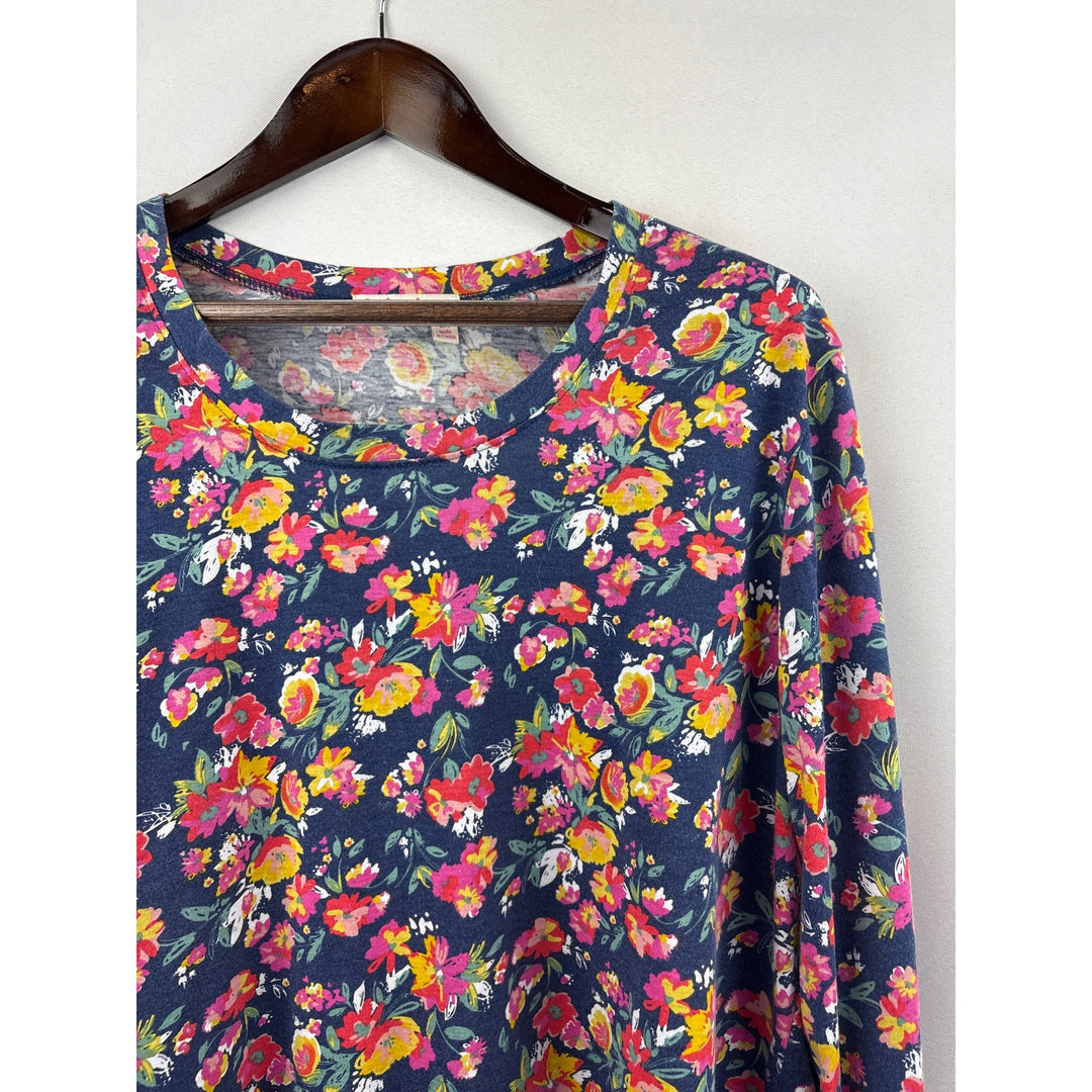 Women’s Fresh Produce 2X Blue Multicolor Floral Long Sleeve Shirt