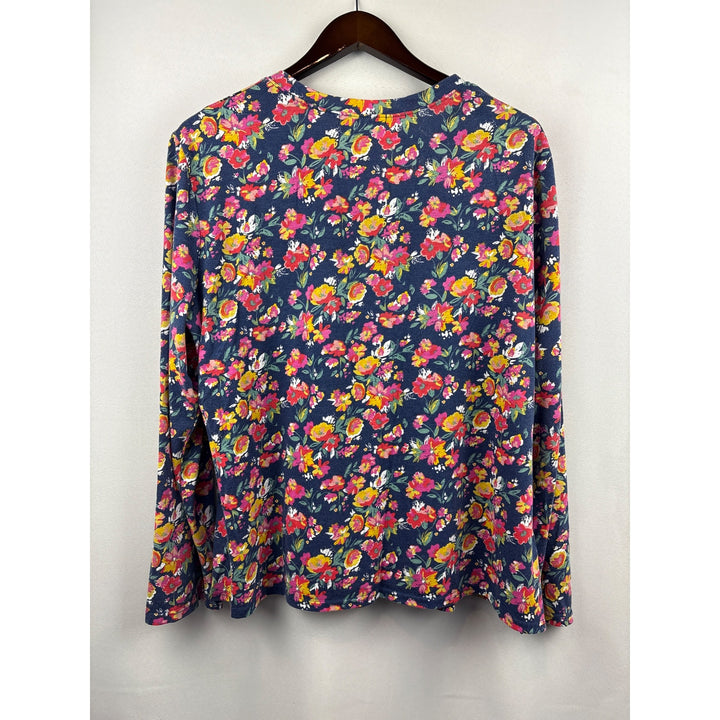 Women’s Fresh Produce 2X Blue Multicolor Floral Long Sleeve Shirt