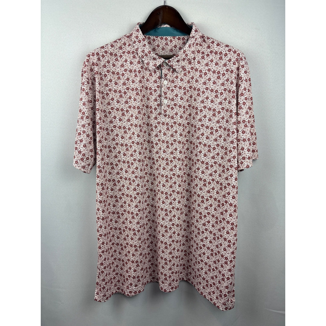 Men’s Swannies 2XL White with Red Floral Patterned Golf Shirt