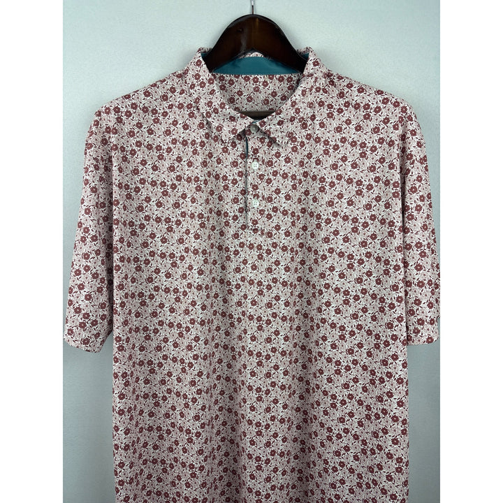 Men’s Swannies 2XL White with Red Floral Patterned Golf Shirt