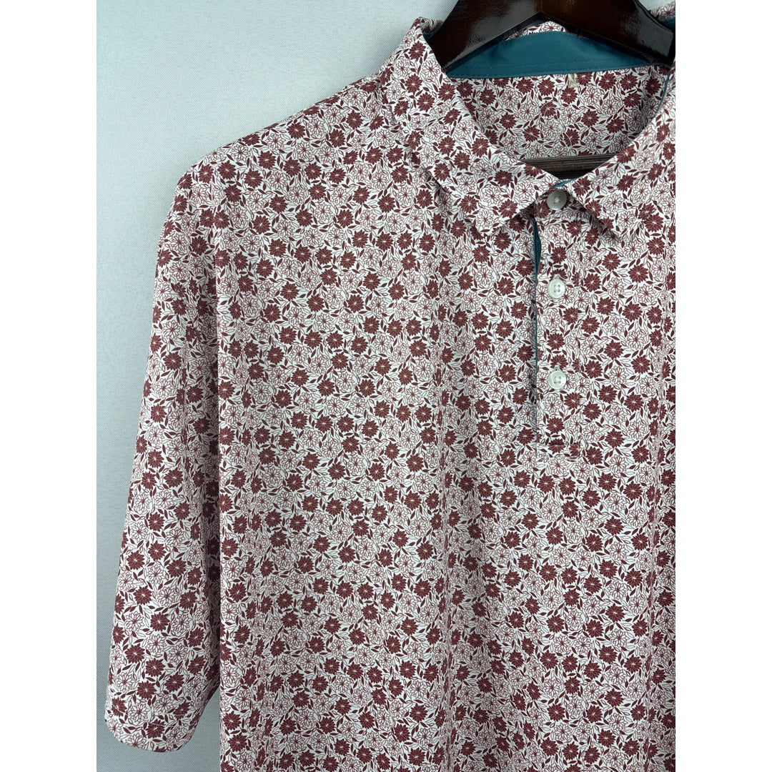 Men’s Swannies 2XL White with Red Floral Patterned Golf Shirt