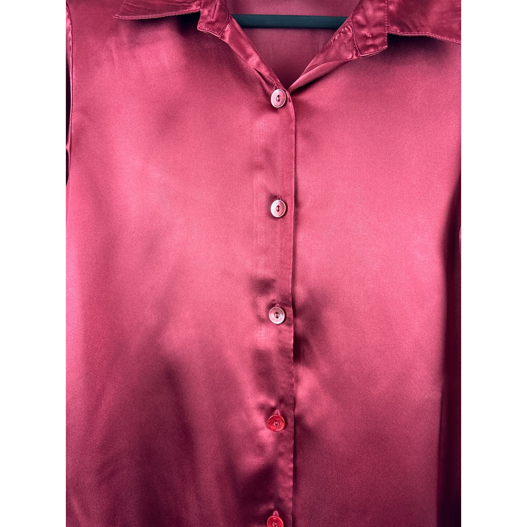 Susan Graver Style Satin Button-Up Blouse XS Red