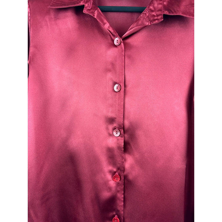 Susan Graver Style Satin Button-Up Blouse XS Red