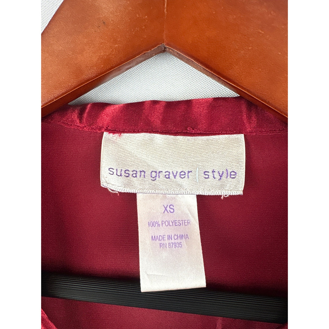 Susan Graver Style Satin Button-Up Blouse XS Red