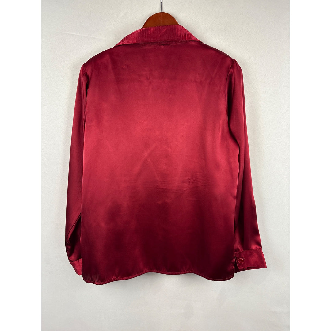 Susan Graver Style Satin Button-Up Blouse XS Red
