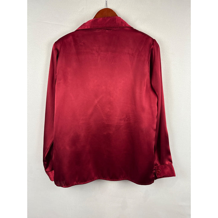 Susan Graver Style Satin Button-Up Blouse XS Red