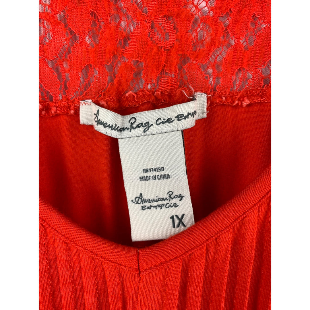 American Rag Cie Womens Red Sleeveless Lace Top 1X Rayon/Spandex