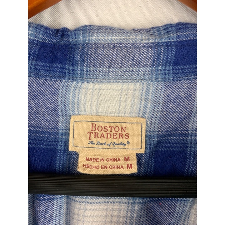 Boston Traders Womens Blue Plaid Long Sleeve Shirt M Cotton/Modal