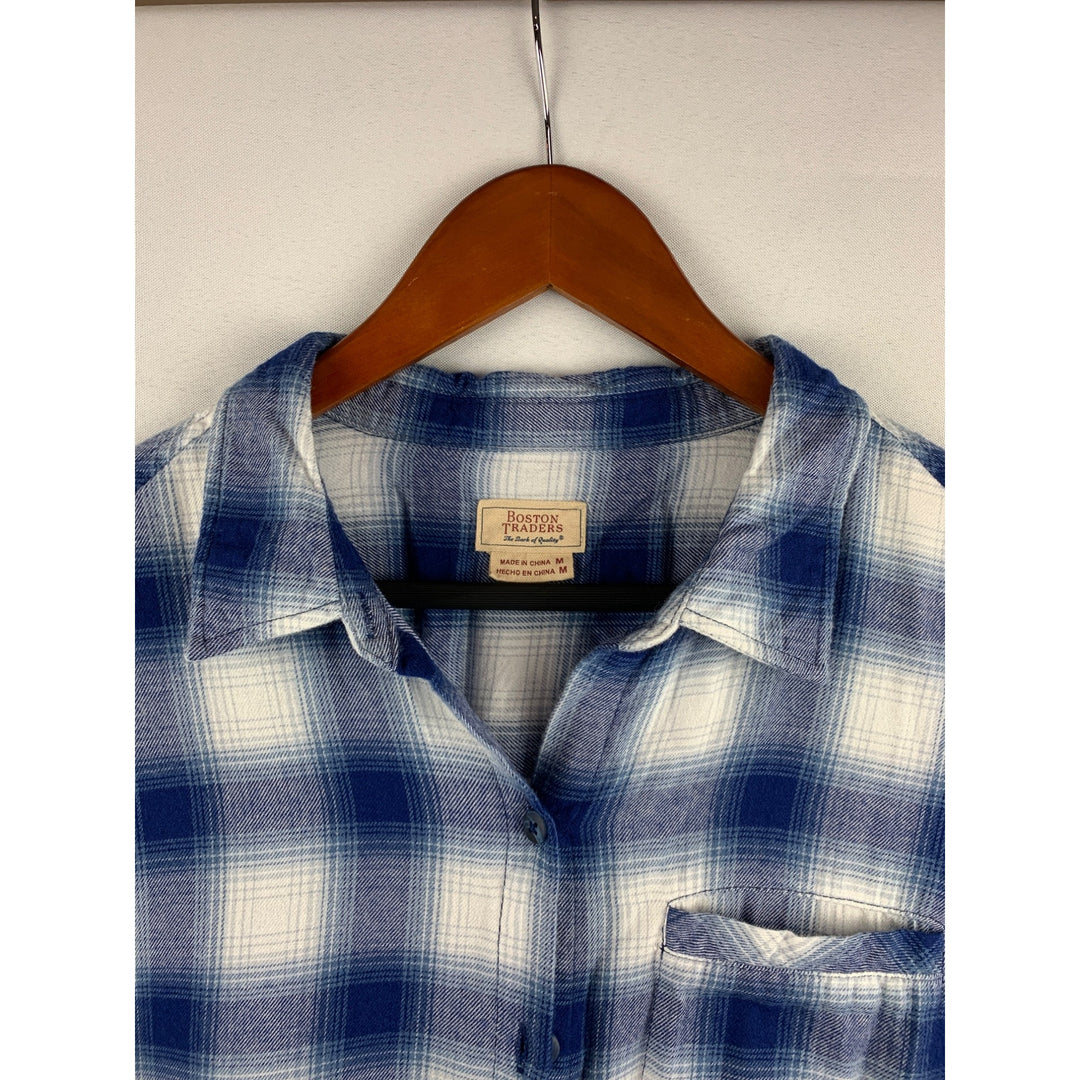 Boston Traders Womens Blue Plaid Long Sleeve Shirt M Cotton/Modal