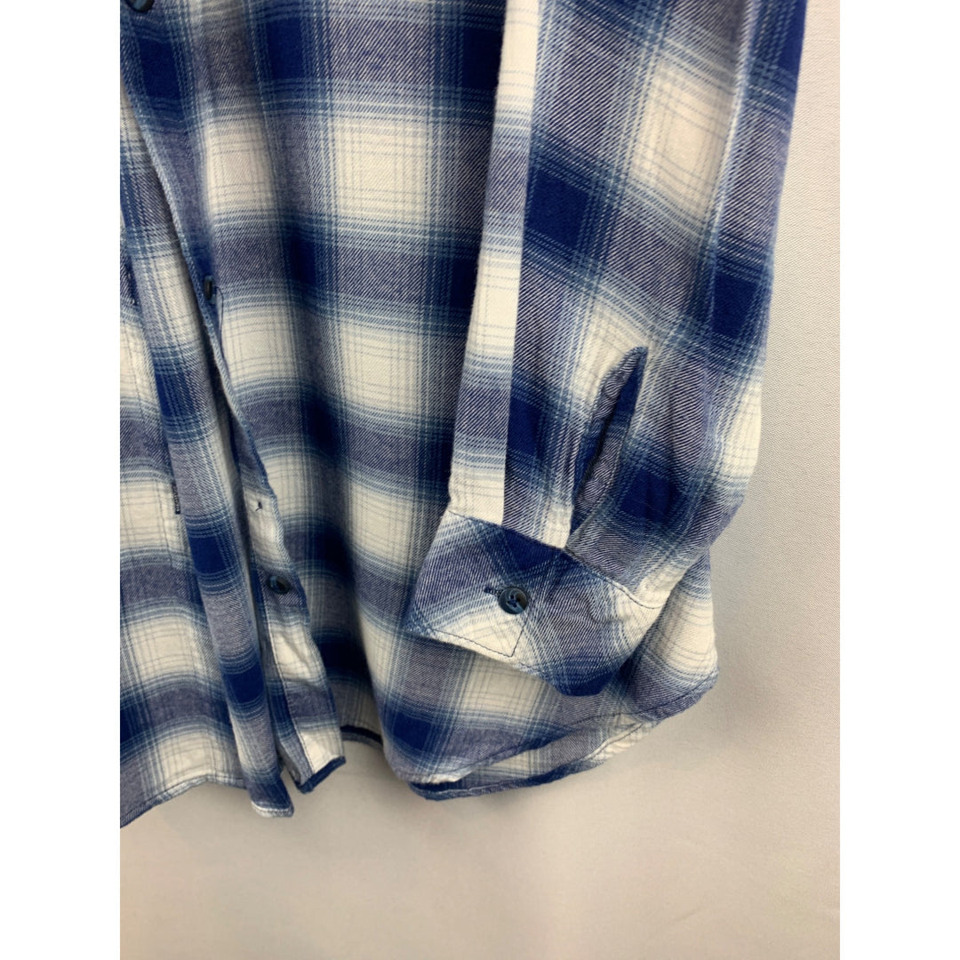 Boston Traders Womens Blue Plaid Long Sleeve Shirt M Cotton/Modal