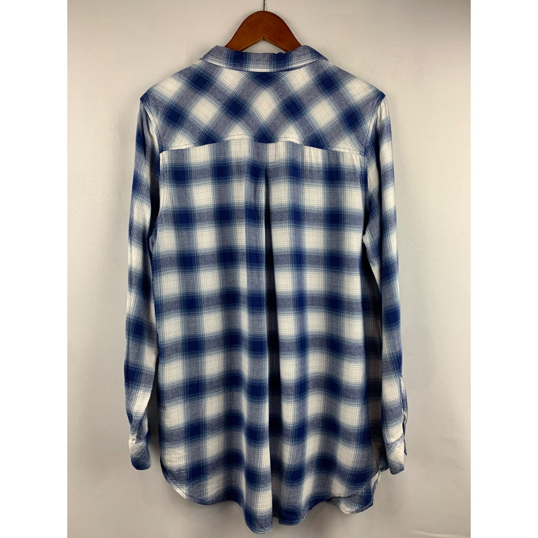 Boston Traders Womens Blue Plaid Long Sleeve Shirt M Cotton/Modal