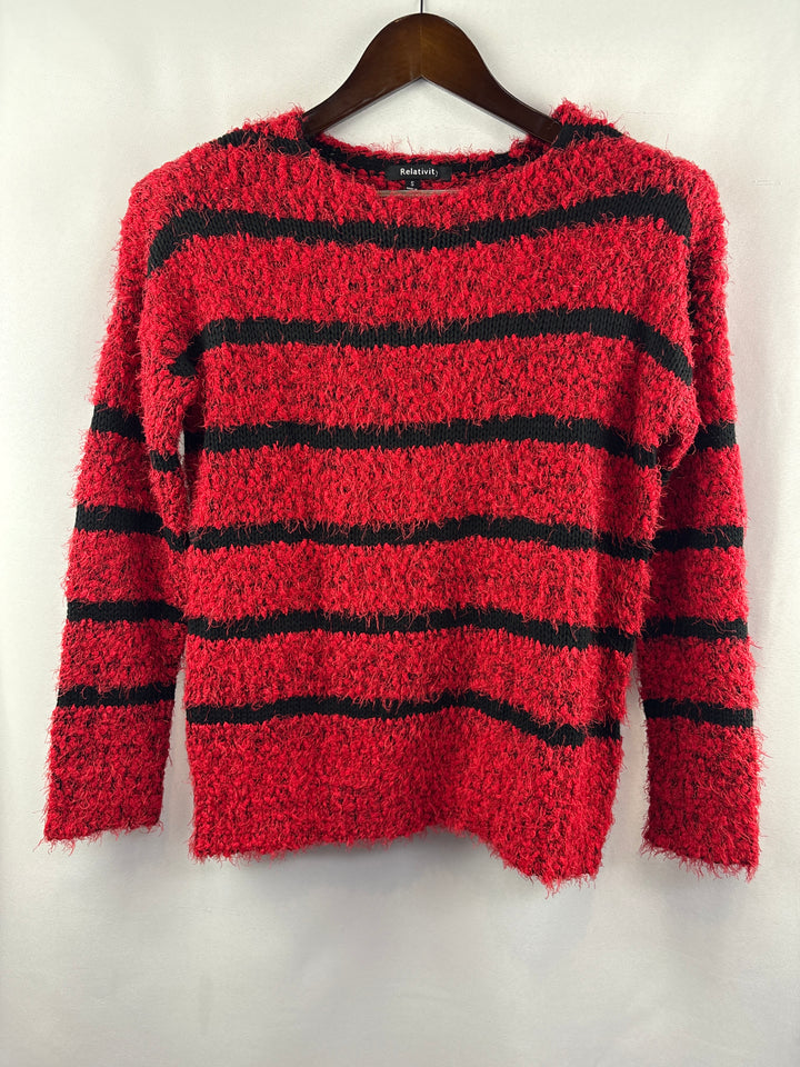 Women’s Relativity Small Bright Red &amp; Black Stripe Sweater