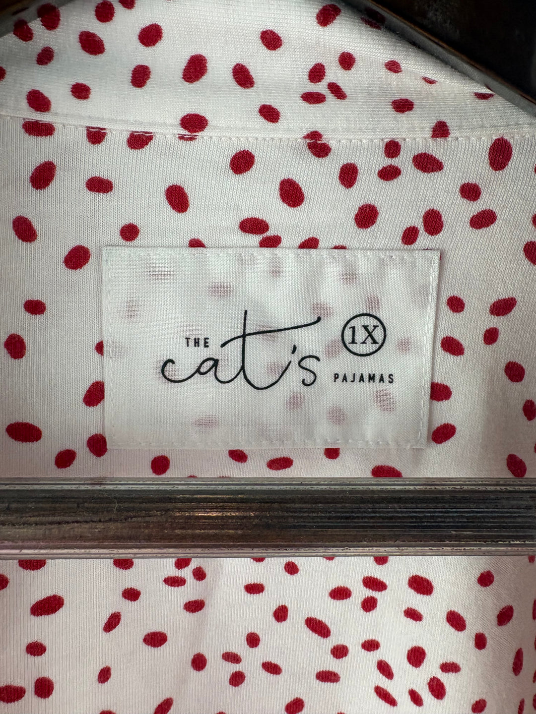 Women’s The Cat’s Pajamas Size 1X White w/ Red Dots PJ Set