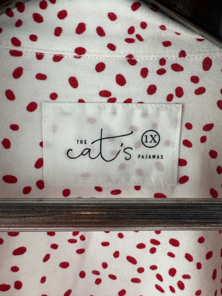 Women’s The Cat’s Pajamas Size 1X White w/ Red Dots PJ Set