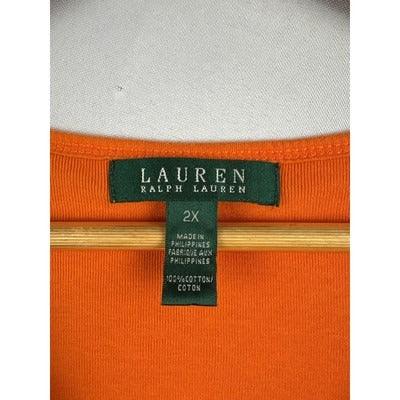 Lauren Women’s Orange Short Sleeve Cotton Blouse Size 2X – Button Detail Top