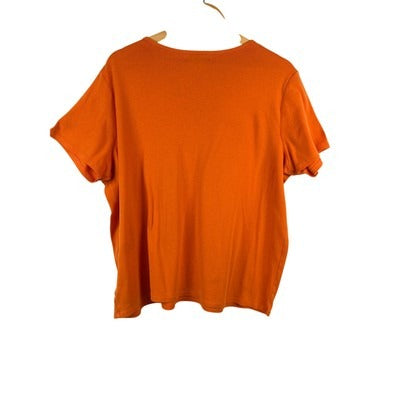 Lauren Women’s Orange Short Sleeve Cotton Blouse Size 2X – Button Detail Top