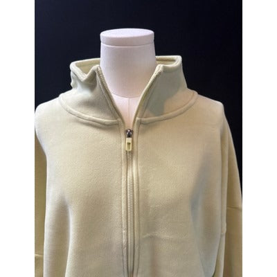Oversized Pale Yellow Zip-Up Hoodie With High Neck & Long Sleeves