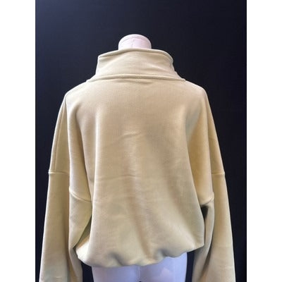 Oversized Pale Yellow Zip-Up Hoodie With High Neck & Long Sleeves