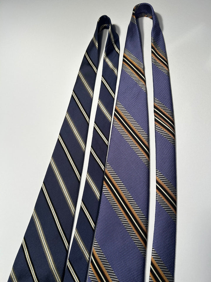 Robert Talbott Made in USA 100% Silk 4” Wide 2 Tie Lot Navy and Purple Striped