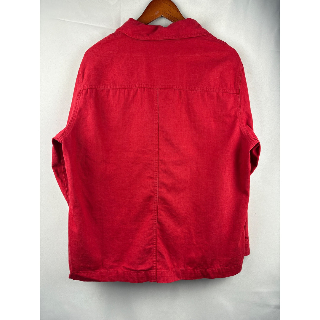 Additions By Chicos Womens Red Button-Front Long Sleeve Shirt Jacket Size 3 Linen Cotton Blend