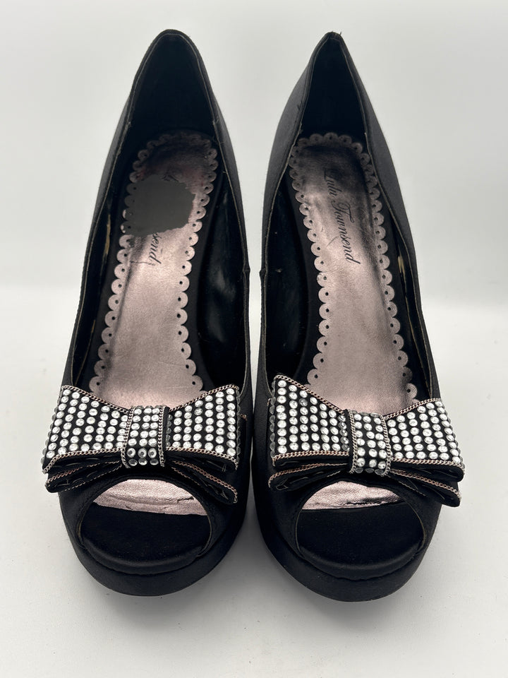 Women’s Lulu Townsend Size 10 Black Satin Pumps w/ Bow Detail