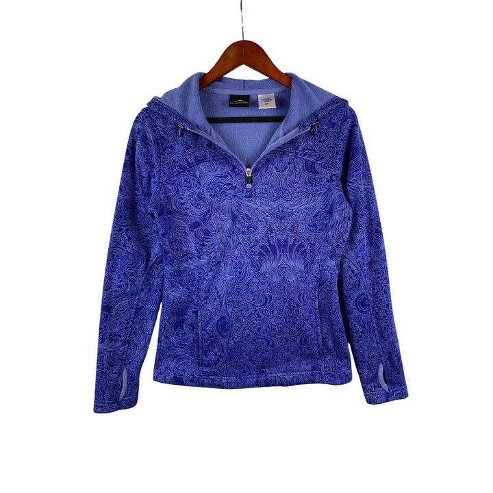 Cascade Sport Womens S Blue Pullover Fleece Jacket Swirl Print Polyester
