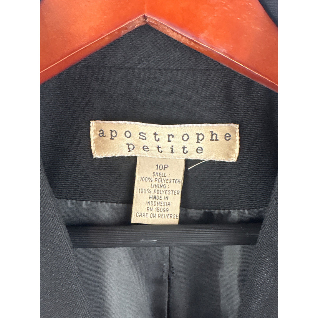 Apostrophe Petite Black Blazer Womens Size 10P 100% Polyester