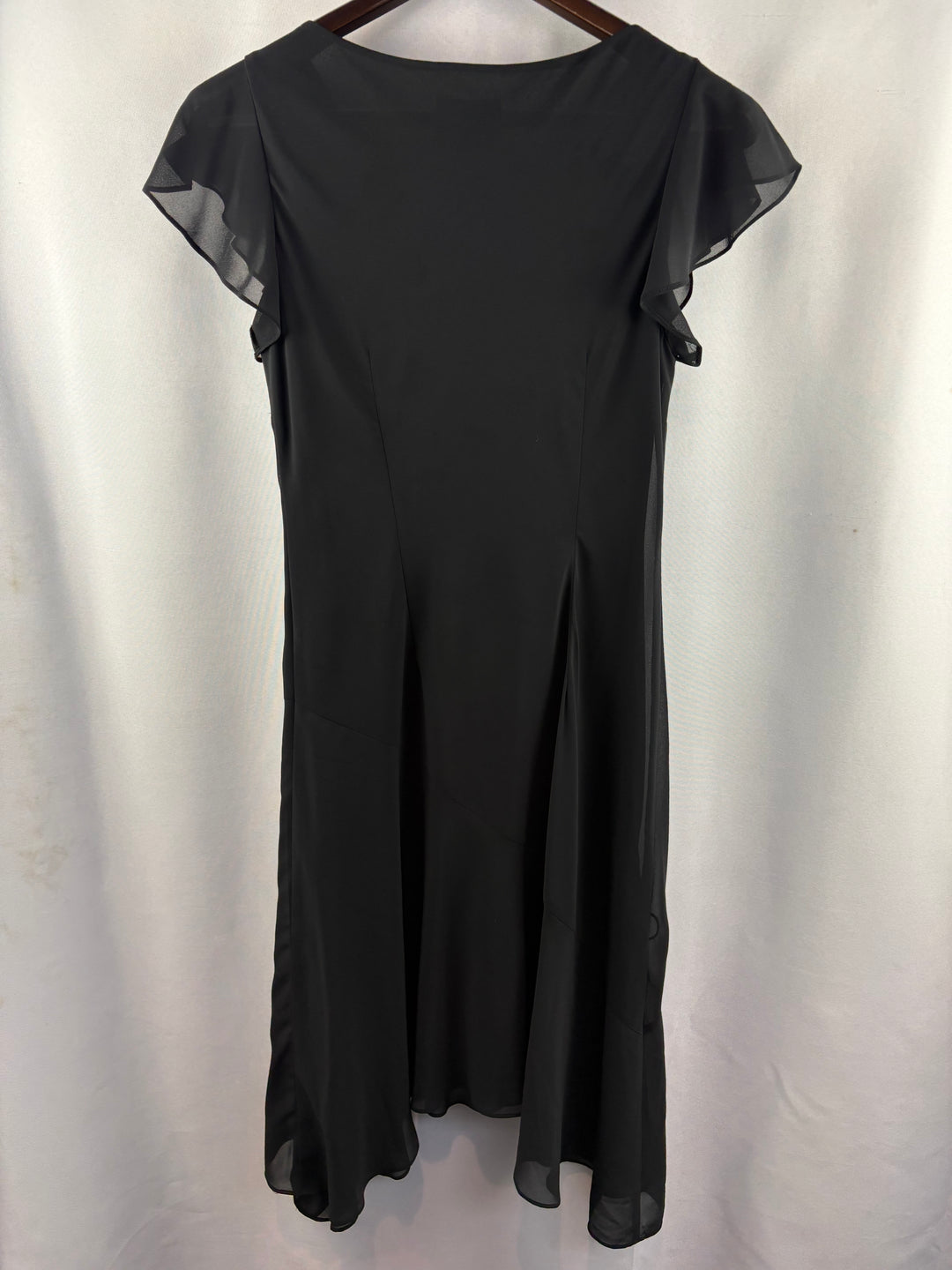 Women’s Papell Size 4P Black Chiffon Dress w/ Floral Embroidery