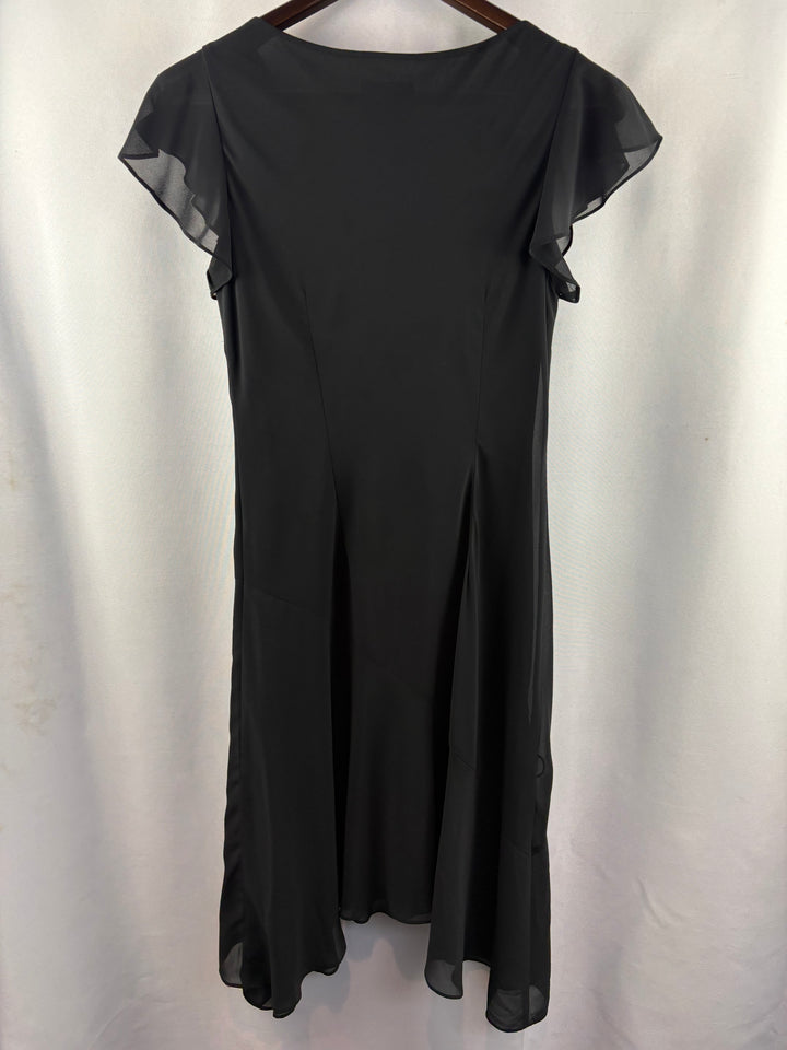 Women’s Papell Size 4P Black Chiffon Dress w/ Floral Embroidery