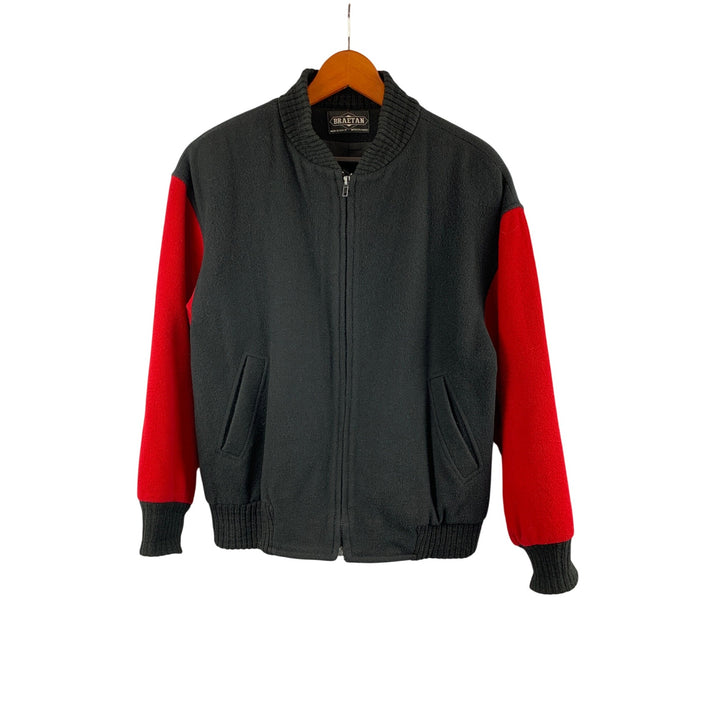 Braetan Womens Black & Red Wool Blend Bomber Jacket With Ribbed Collar & Cuffs - S