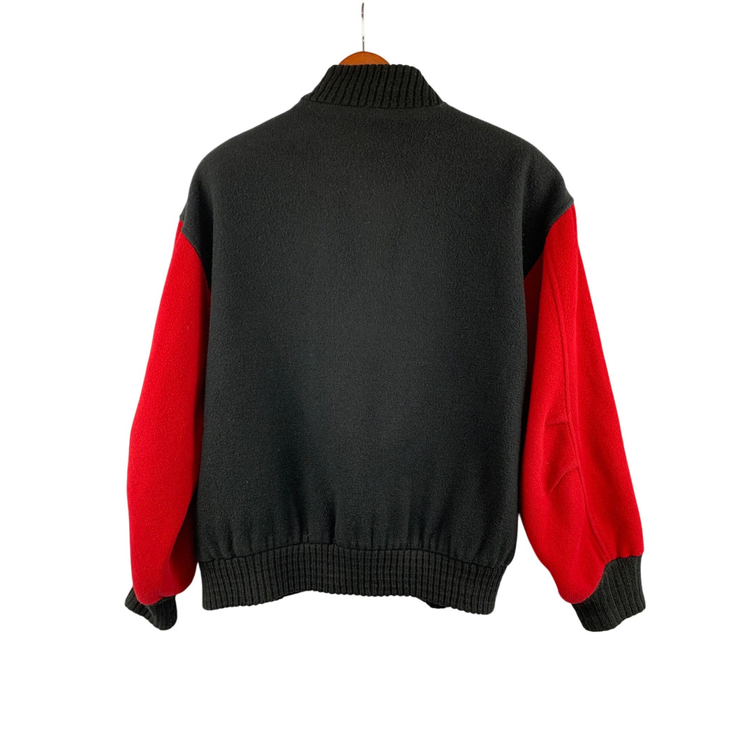 Braetan Womens Black & Red Wool Blend Bomber Jacket With Ribbed Collar & Cuffs - S