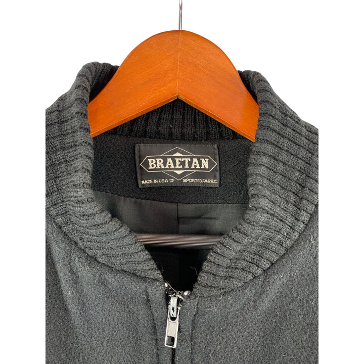 Braetan Womens Black & Red Wool Blend Bomber Jacket With Ribbed Collar & Cuffs - S