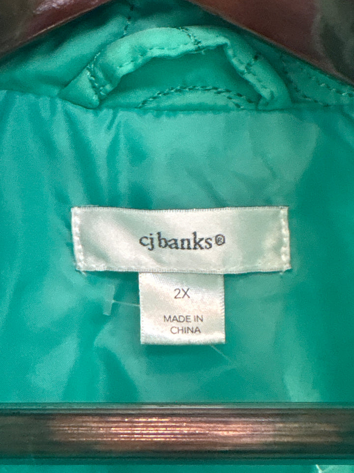 Women’s CJ Banks Size 2X Teal Swirl Embroidered Puffer Vest